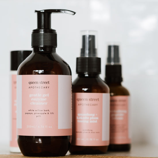 the essentials range from queen street apothecary. cleanse, tone, hydrate and moisturise.
